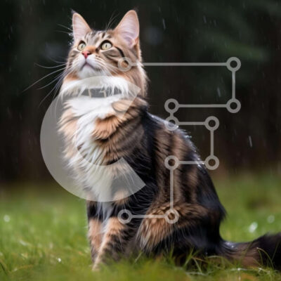 Intra Συλλεκτικό Ξύλινο Παζλ Plywood  4mm - Γάτα που κάθεται στο γρασίδι στη βροχή Σε Ξύλινο Κουτί - Διαστάσεις: 10x10 cm – 25 κομμάτια - Image 1