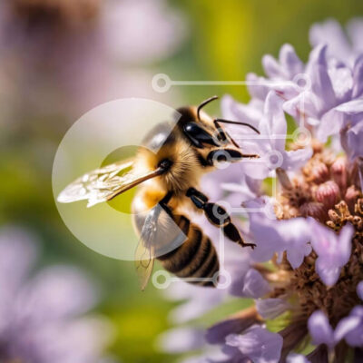 Intra Συλλεκτικό Ξύλινο Παζλ Plywood  4mm - Μωβ λουλούδια μελισσών που επικονιάζουν Σε Ξύλινο Κουτί - Διαστάσεις: 10x10 cm – 25 κομμάτια - Image 1