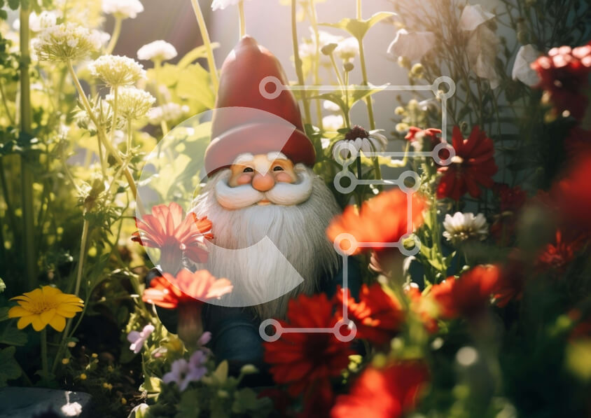 Intra Συλλεκτικό Ξύλινο Παζλ Plywood  4mm - Άγαλμα Gnome ανάμεσα στα λουλούδια Σε Ξύλινο Κουτί - Διαστάσεις: 10x10 cm – 25 κομμάτια