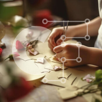 Intra Συλλεκτικό Ξύλινο Παζλ Plywood  4mm - Νεαρό κορίτσι που κατασκευάζει λουλούδια από χαρτί Σε Ξύλινο Κουτί - Διαστάσεις Puzzle: 10x10 cm – 25 κομμάτια - Image 1