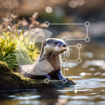 Intra Συλλεκτικό Ξύλινο Παζλ Plywood  4mm - Η βίδρα απολαμβάνει το περιβάλλον της Σε Ξύλινο Κουτί - Διαστάσεις: 10x10 cm – 25 κομμάτια - Image 1