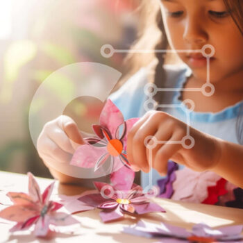 Intra Συλλεκτικό Ξύλινο Παζλ Plywood  4mm - Νεαρό κορίτσι που κάνει τα λουλούδια από χαρτί Σε Ξύλινο Κουτί - Διαστάσεις Puzzle: 10x10 cm – 25 κομμάτια - Image 1