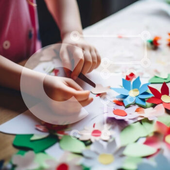 Intra Συλλεκτικό Ξύλινο Παζλ Plywood 4mm - Child Creating Paper Flowers - Puzzle με θέμα Τέχνες and Crafts Project Σε Ξύλινο Κουτί - Διαστάσεις Puzzle: 10x10 cm – 25 κομμάτια - Image 1