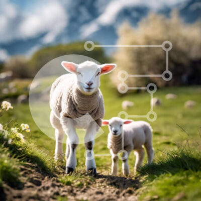 Intra Συλλεκτικό Ξύλινο Παζλ Plywood  4mm - Δύο πρόβατα σε ένα χορταριασμένο χωράφι με βουνά Σε Ξύλινο Κουτί - Διαστάσεις: 10x10 cm – 25 κομμάτια - Image 1