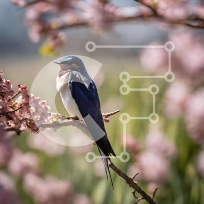 Intra Συλλεκτικό Ξύλινο Παζλ Plywood  4mm - Μπλε και άσπρο πουλί σκαρφαλωμένο σε ροζ λουλούδια Σε Ξύλινο Κουτί - Διαστάσεις: 10x10 cm – 25 κομμάτια - Image 1