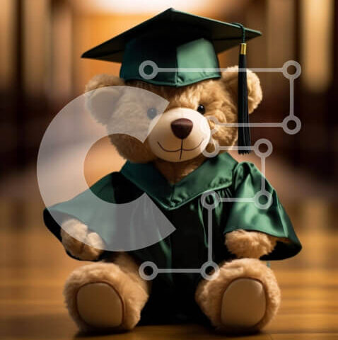 Intra Συλλεκτικό Ξύλινο Παζλ Plywood  4mm - Teddy Bear με καπέλο και φόρεμα αποφοίτησης Σε Ξύλινο Κουτί - Διαστάσεις Puzzle: 10x10 cm – 25 κομμάτια - Image 1