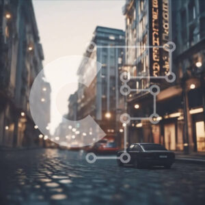 Intra Συλλεκτικό Ξύλινο Παζλ Plywood  4mm - Μικρό μαύρο αυτοκίνητο που οδηγεί στην οδό της πόλης τη νύχτα Σε Ξύλινο Κουτί - Διαστάσεις Puzzle: 10x10 cm – 25 κομμάτια