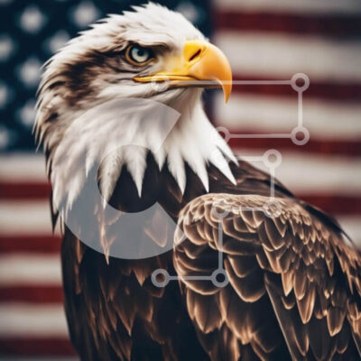 Intra Συλλεκτικό Ξύλινο Παζλ Plywood  4mm - Φαλακρός αετός μπροστά από την αμερικανική σημαία Σε Ξύλινο Κουτί - Διαστάσεις: 10x10 cm – 25 κομμάτια - Image 1