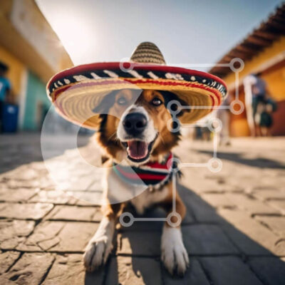 Intra Συλλεκτικό Ξύλινο Παζλ Plywood 4mm - Χαμογελαστός καφέ σκύλος με μεξικάνικο καπέλο σομπρέρο στο πεζοδρόμιο Σε Ξύλινο Κουτί - Διαστάσεις: 10x10 cm – 25 κομμάτια - Image 1