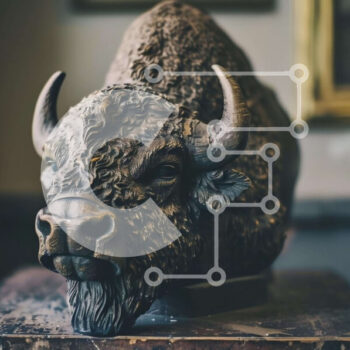 Intra Συλλεκτικό Ξύλινο Παζλ Plywood  4mm - Γλυπτό κεφαλής Buffalo στο Eclectic Room Σε Ξύλινο Κουτί - Διαστάσεις Puzzle: 10x10 cm – 25 κομμάτια - Image 1