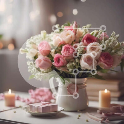 Intra Συλλεκτικό Ξύλινο Παζλ Plywood  4mm - Ρομαντικό σκηνικό για την ημέρα του Αγίου Βαλεντίνου με ροζ και λευκά τριαντάφυλλα Σε Ξύλινο Κουτί - Διαστάσεις: 10x10 cm – 25 κομμάτια - Image 1