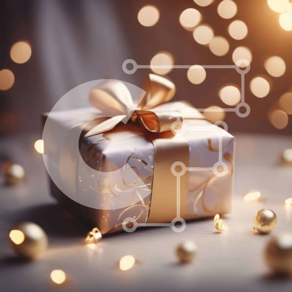 Intra Συλλεκτικό Ξύλινο Παζλ Plywood  4mm - Εορταστικό χριστουγεννιάτικο δώρο τυλιγμένο σε χρυσό με χρυσές μπάλες Σε Ξύλινο Κουτί - Διαστάσεις: 10x10 cm – 25 κομμάτια