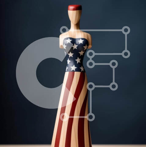 Intra Συλλεκτικό Ξύλινο Παζλ Plywood  4mm - Επίδειξη μανεκέν φορέματος αμερικανικής σημαίας Σε Ξύλινο Κουτί - Διαστάσεις: 10x10 cm – 25 κομμάτια - Image 1