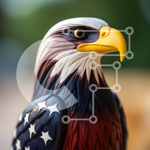 Intra Συλλεκτικό Ξύλινο Παζλ Plywood  4mm - Πατριωτικό άγαλμα αετού με κόκκινα, λευκά και μπλε αστέρια Σε Ξύλινο Κουτί - Διαστάσεις Puzzle: 10x10 cm – 25 κομμάτια - Image 1