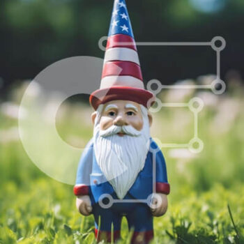 Intra Συλλεκτικό Ξύλινο Παζλ Plywood  4mm - Παιχνίδι Gnome με καπέλο αμερικανικής σημαίας σε πράσινο γρασίδι Σε Ξύλινο Κουτί - Διαστάσεις Puzzle: 10x10 cm – 25 κομμάτια - Image 1