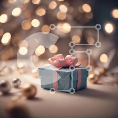 Intra Συλλεκτικό Ξύλινο Παζλ Plywood  4mm - Γιορτινό μπλε κουτί δώρου με χρυσά και ασημένια στολίδια Σε Ξύλινο Κουτί - Διαστάσεις: 10x10 cm – 25 κομμάτια - Image 1