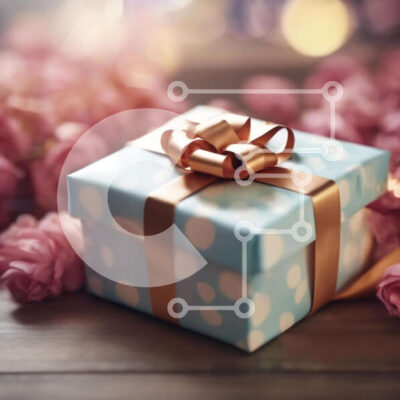 Intra Συλλεκτικό Ξύλινο Παζλ Plywood  4mm - Μπλε και λευκό κουτί δώρου σε ροζ λουλούδια Σε Ξύλινο Κουτί - Διαστάσεις Puzzle: 10x10 cm – 25 κομμάτια - Image 1