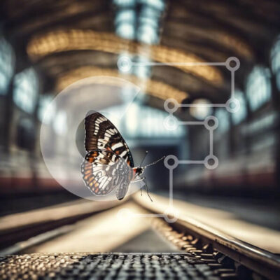 Intra Συλλεκτικό Ξύλινο Παζλ Plywood 4mm - Πεταλούδα που πετά στον εσωτερικό σιδηροδρομικό σταθμό Σε Ξύλινο Κουτί - Διαστάσεις: 10x10 cm – 25 κομμάτια - Image 1