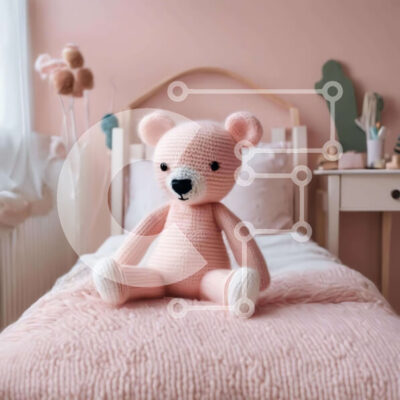 Intra Συλλεκτικό Ξύλινο Παζλ Plywood  4mm - Ροζ αρκουδάκι στο κρεβάτι Σε Ξύλινο Κουτί - Διαστάσεις: 10x10 cm – 25 κομμάτια - Image 1