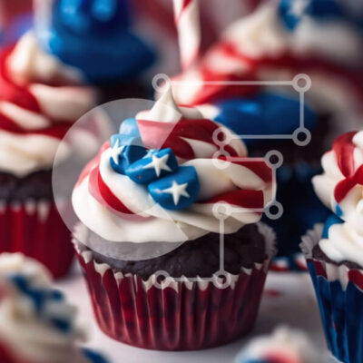 Intra Συλλεκτικό Ξύλινο Παζλ Plywood  4mm - Πατριωτικά Cupcakes για τη γιορτή της 4ης Ιουλίου Σε Ξύλινο Κουτί - Διαστάσεις: 10x10 cm – 25 κομμάτια - Image 1