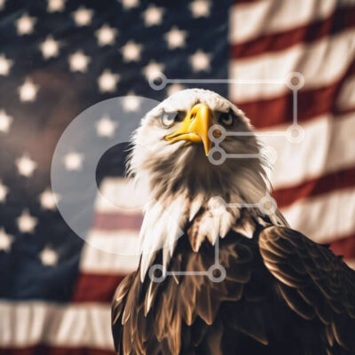 Intra Συλλεκτικό Ξύλινο Παζλ Plywood  4mm - Φαλακρός αετός μπροστά από την αμερικανική σημαία Σε Ξύλινο Κουτί - Διαστάσεις: 10x10 cm – 25 κομμάτια - Image 1