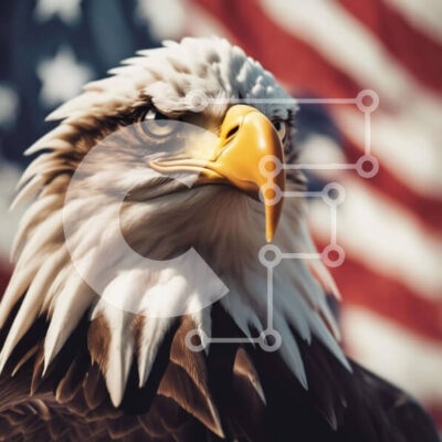 Intra Συλλεκτικό Ξύλινο Παζλ Plywood  4mm - Κοντινό πλάνο φαλακρός αετός με αμερικανική σημαία Σε Ξύλινο Κουτί - Διαστάσεις: 10x10 cm – 25 κομμάτια - Image 1