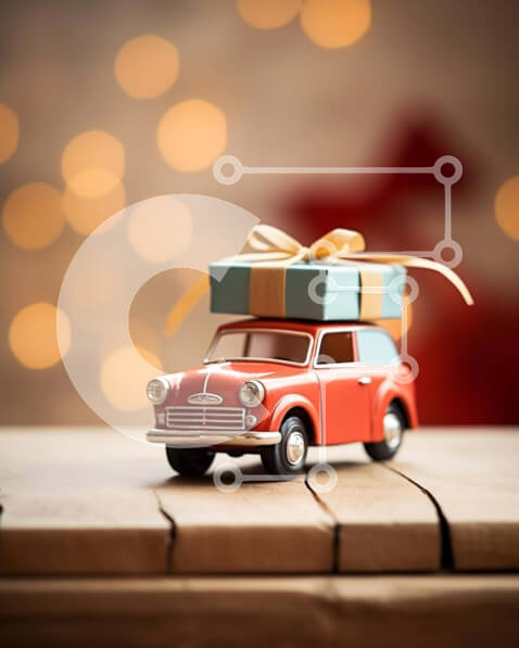 Intra Συλλεκτικό Ξύλινο Παζλ Plywood  4mm - Κόκκινο παιχνίδι αυτοκίνητο με κουτιά δώρων Σε Ξύλινο Κουτί - Διαστάσεις Puzzle: 10x10 cm – 25 κομμάτια