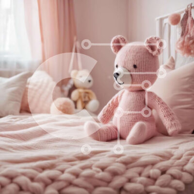 Intra Συλλεκτικό Ξύλινο Παζλ Plywood  4mm - Άνετο υπνοδωμάτιο με ροζ αρκουδάκι Σε Ξύλινο Κουτί - Διαστάσεις Puzzle: 10x10 cm – 25 κομμάτια - Image 1