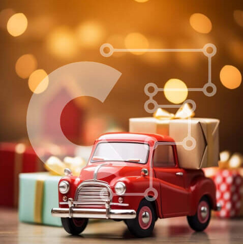 Intra Συλλεκτικό Ξύλινο Παζλ Plywood 4mm - Κόκκινο φορτηγό παιχνίδι με δώρα για τα Χριστούγεννα Σε Ξύλινο Κουτί - Διαστάσεις Puzzle: 10x10 cm – 25 κομμάτια - Image 1