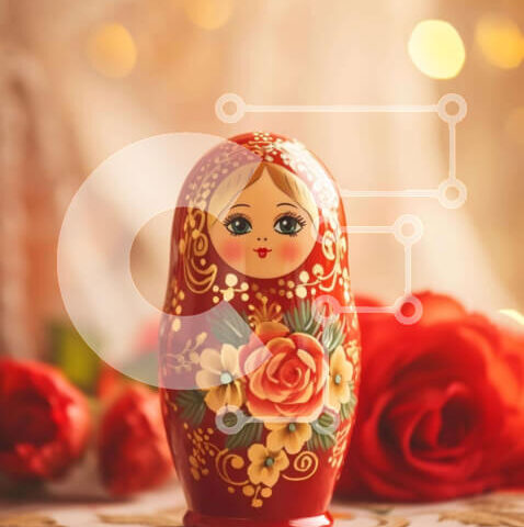 Intra Συλλεκτικό Ξύλινο Παζλ Plywood  4mm - Κόκκινη κούκλα φωλιάσματος με τριαντάφυλλα Σε Ξύλινο Κουτί - Διαστάσεις: 10x10 cm – 25 κομμάτια - Image 1