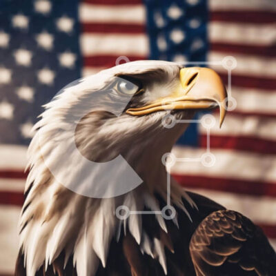 Intra Συλλεκτικό Ξύλινο Παζλ Plywood  4mm - Αετός που στέκεται μπροστά από την αμερικανική σημαία Σε Ξύλινο Κουτί - Διαστάσεις: 10x10 cm – 25 κομμάτια - Image 1