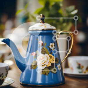 Intra Συλλεκτικό Ξύλινο Παζλ Plywood  4mm - Μπλε τσαγιέρα με φλοράλ σχέδια και φλιτζάνια στο τραπέζι Σε Ξύλινο Κουτί - Διαστάσεις: 10x10 cm – 25 κομμάτια