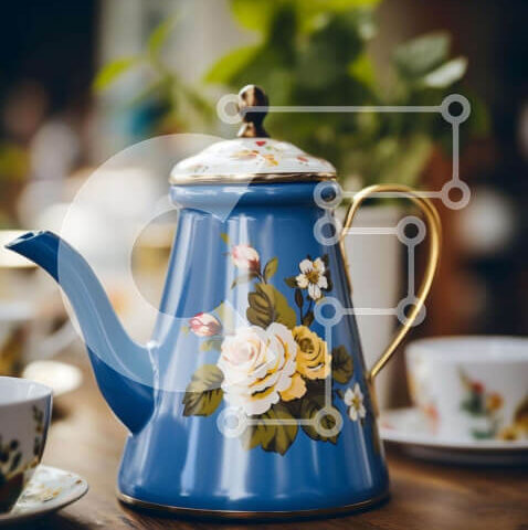 Intra Συλλεκτικό Ξύλινο Παζλ Plywood  4mm - Μπλε τσαγιέρα με φλοράλ σχέδια και φλιτζάνια στο τραπέζι Σε Ξύλινο Κουτί - Διαστάσεις: 10x10 cm – 25 κομμάτια - Image 1