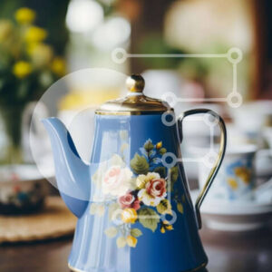 Intra Συλλεκτικό Ξύλινο Παζλ Plywood  4mm - Μπλε τσαγιέρα και φλιτζάνια στο τραπέζι φαγητού Σε Ξύλινο Κουτί - Διαστάσεις: 10x10 cm – 25 κομμάτια