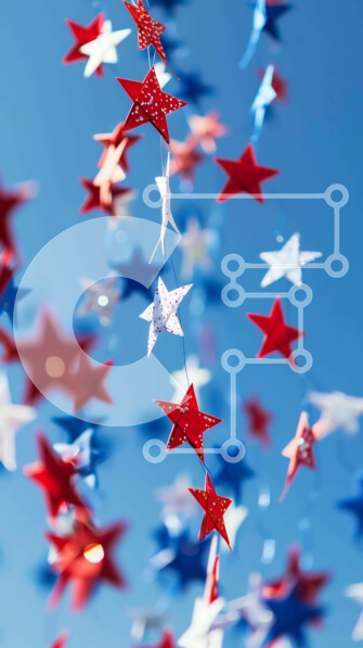 Intra Συλλεκτικό Ξύλινο Παζλ Plywood  4mm - Κόκκινα, λευκά και μπλε χάρτινα αστέρια που επιπλέουν στον αέρα Σε Ξύλινο Κουτί - Διαστάσεις Puzzle: 10x10 cm – 25 κομμάτια