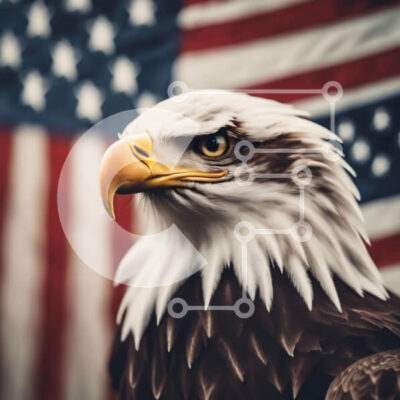 Intra Συλλεκτικό Ξύλινο Παζλ Plywood  4mm - Αετός μπροστά από την αμερικανική σημαία Σε Ξύλινο Κουτί - Διαστάσεις: 10x10 cm – 25 κομμάτια - Image 1