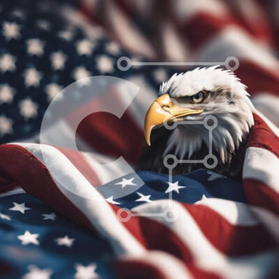 Intra Συλλεκτικό Ξύλινο Παζλ Plywood  4mm - Φαλακρός αετός στην αμερικανική σημαία Σε Ξύλινο Κουτί - Διαστάσεις: 10x10 cm – 25 κομμάτια - Image 1