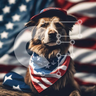 Intra Συλλεκτικό Ξύλινο Παζλ Plywood 4mm - Πατριωτικό σκυλί με αμερικανική σημαία Bandana Σε Ξύλινο Κουτί - Διαστάσεις Puzzle: 10x10 cm – 25 κομμάτια - Image 1