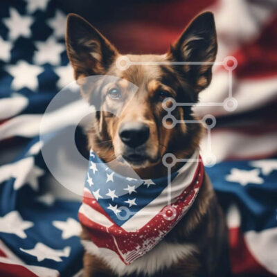 Intra Συλλεκτικό Ξύλινο Παζλ Plywood 4mm - Πατριωτικό σκυλί με αμερικανική σημαία Bandana Σε Ξύλινο Κουτί - Διαστάσεις: 10x10 cm – 25 κομμάτια - Image 1