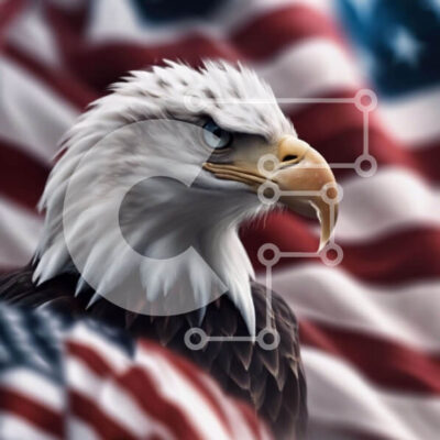 Intra Συλλεκτικό Ξύλινο Παζλ Plywood  4mm - Αετός μπροστά από την αμερικανική σημαία Σε Ξύλινο Κουτί - Διαστάσεις: 10x10 cm – 25 κομμάτια - Image 1