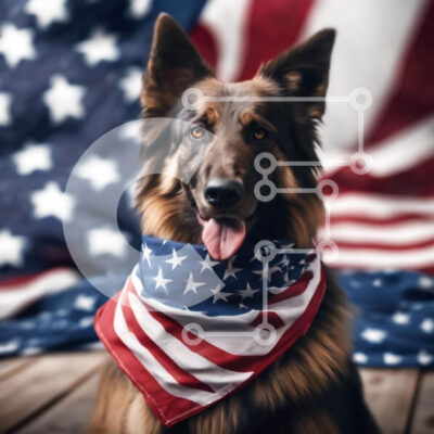 Intra Συλλεκτικό Ξύλινο Παζλ Plywood  4mm - Γερμανικός Ποιμενικός Σκύλος με Αμερικανική Σημαία Μπαντάνα Σε Ξύλινο Κουτί - Διαστάσεις Puzzle: 10x10 cm – 25 κομμάτια - Image 1
