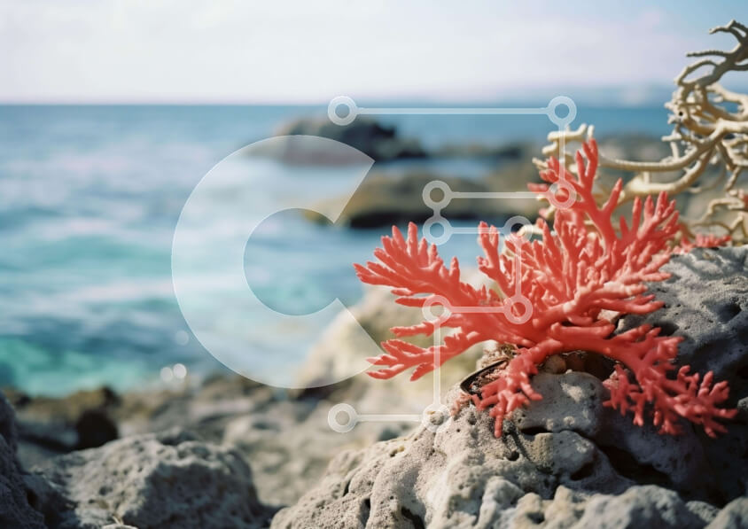 Intra Συλλεκτικό Ξύλινο Παζλ Plywood  4mm - Κόκκινο κοράλλι στους βράχους κοντά στον ωκεανό Σε Ξύλινο Κουτί - Διαστάσεις: 10x10 cm – 25 κομμάτια