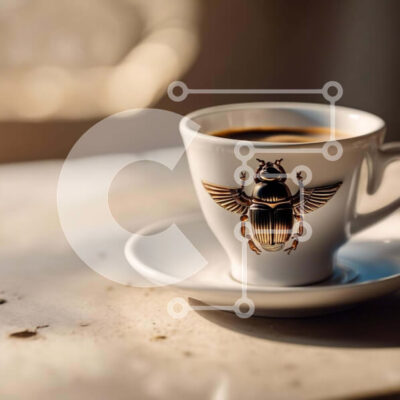 Intra Συλλεκτικό Ξύλινο Παζλ Plywood 4mm - Λευκό φλιτζάνι καφέ με περίπλοκα σχεδιασμένο σκαθάρι Σε Ξύλινο Κουτί - Διαστάσεις: 10x10 cm – 25 κομμάτια - Image 1