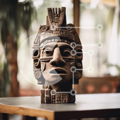 Intra Συλλεκτικό Ξύλινο Παζλ Plywood  4mm - Ξύλινο Γλυπτό Κεφαλής Μάγιας με Φυτά Σε Ξύλινο Κουτί - Διαστάσεις Puzzle: 10x10 cm – 25 κομμάτια - Image 1