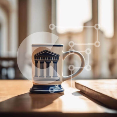 Intra Συλλεκτικό Ξύλινο Παζλ Plywood  4mm - Μπλε και άσπρη κούπα καφέ σε ξύλινο τραπέζι Σε Ξύλινο Κουτί - Διαστάσεις: 10x10 cm – 25 κομμάτια - Image 1