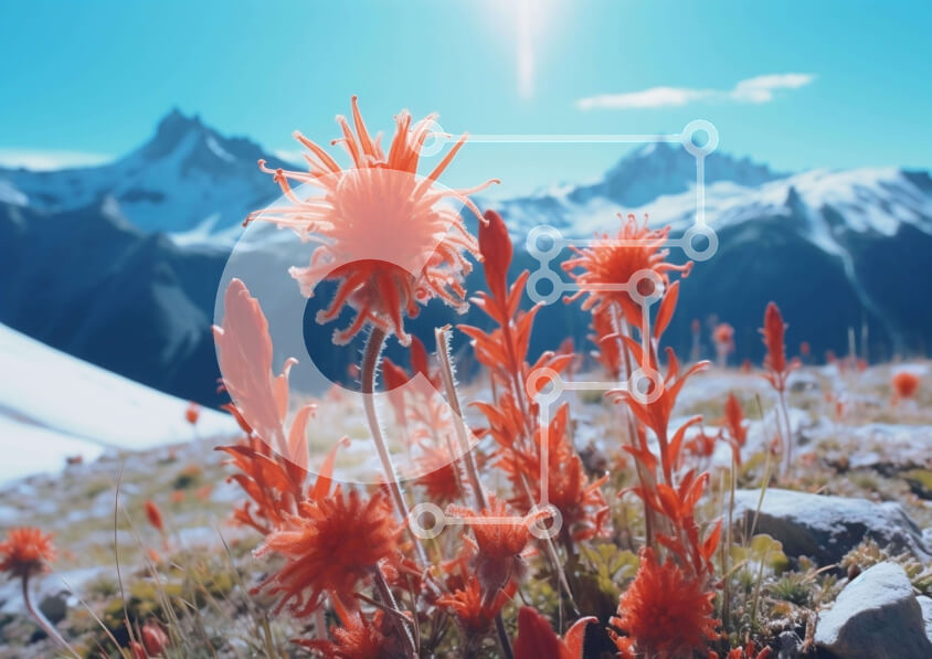 Intra Συλλεκτικό Ξύλινο Παζλ Plywood  4mm - Πορτοκαλί λουλούδια με τα χιονισμένα βουνά Σε Ξύλινο Κουτί - Διαστάσεις: 10x10 cm – 25 κομμάτια