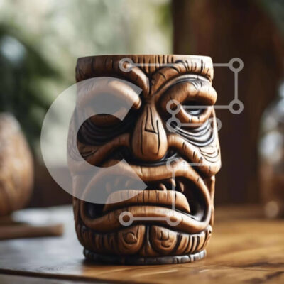 Intra Συλλεκτικό Ξύλινο Παζλ Plywood  4mm - Ξύλινη κούπα Tiki με θυμωμένο πρόσωπο στο τραπέζι Σε Ξύλινο Κουτί - Διαστάσεις: 10x10 cm – 25 κομμάτια - Image 1