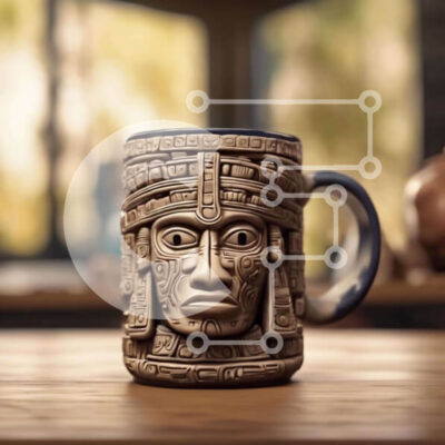 Intra Συλλεκτικό Ξύλινο Παζλ Plywood  4mm - Κεραμική κούπα καφέ με σχέδιο Aztec Σε Ξύλινο Κουτί - Διαστάσεις: 10x10 cm – 25 κομμάτια - Image 1