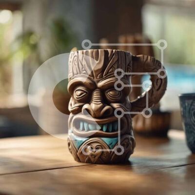 Intra Συλλεκτικό Ξύλινο Παζλ Plywood 4mm - Κούπα καφέ με θέμα Tiki στο τραπέζι Σε Ξύλινο Κουτί - Διαστάσεις: 10x10 cm – 25 κομμάτια - Image 1