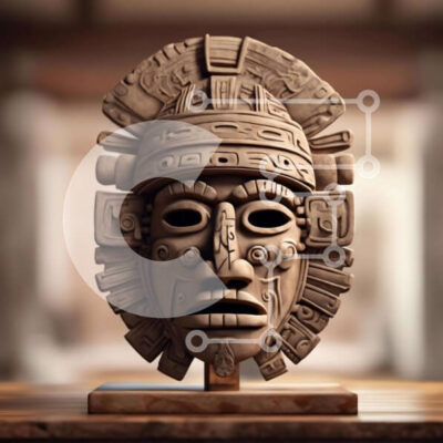 Intra Συλλεκτικό Ξύλινο Παζλ Plywood 4mm - Μάσκα πηλού εμπνευσμένη από τους Αζτέκους σε ξύλινη βάση Σε Ξύλινο Κουτί - Διαστάσεις Puzzle: 10x10 cm – 25 κομμάτια - Image 1